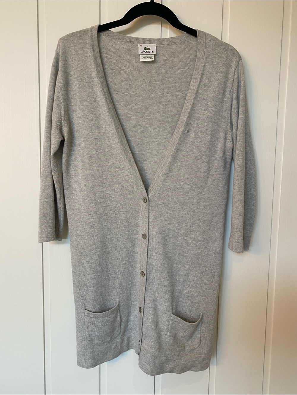Lacoste Women's Gray Lightweight Button-Front Long Cardigan